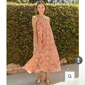 Women's SHEBIRD The Sofia Gauze Halter Bra Midi Dress-Orange-Sz 4, US 8 (Medium)